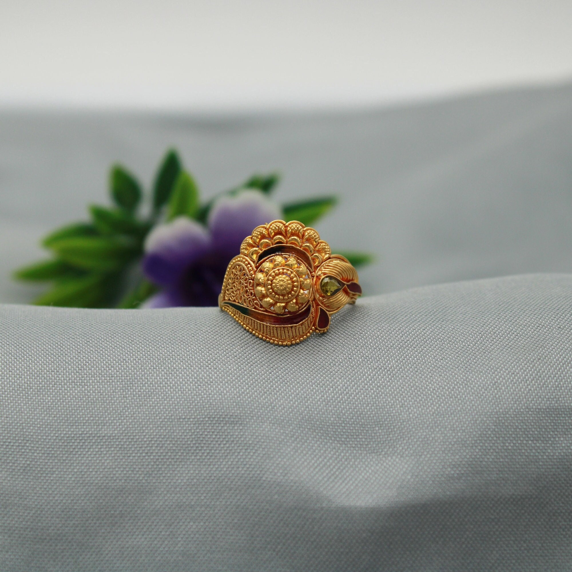 Buy Flower Intricate 22k Gold Ring Indian Yellow Gold Handmade
