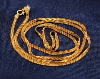 Pure Gold Necklace Chain in 22k Yellow Gold, Handmade Chain Jewelry, box Style Chain,  all size available