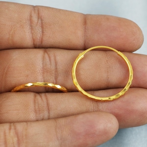 22k Yellow Gold Hoop Bali Earrings  Handmade  Yellow gold earrings for women, Valentine Day gift, diamond cut design indian gold earrings