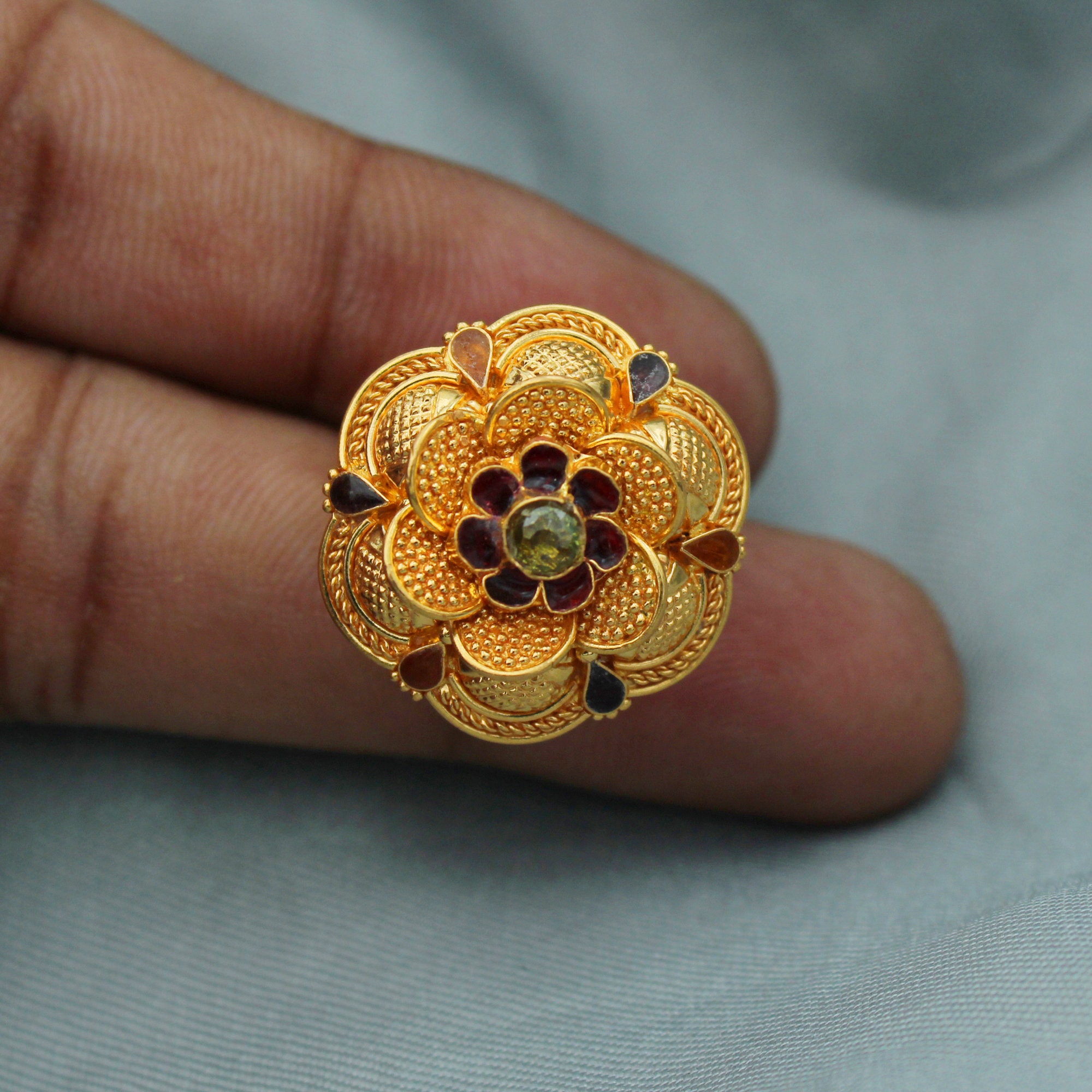 Cast Gold Flower Ring with Yellow Sapphire Center by J'Adorn Designs
