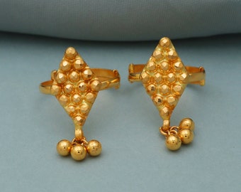 Bichiya Zehenring aus 22 Karat Gelbgold, handgefertigtes Gold-Zehenringpaar für Frauen, indischer Gold-Zehenschmuck, echtes Gold-Bichiya-Geschenk, K3521