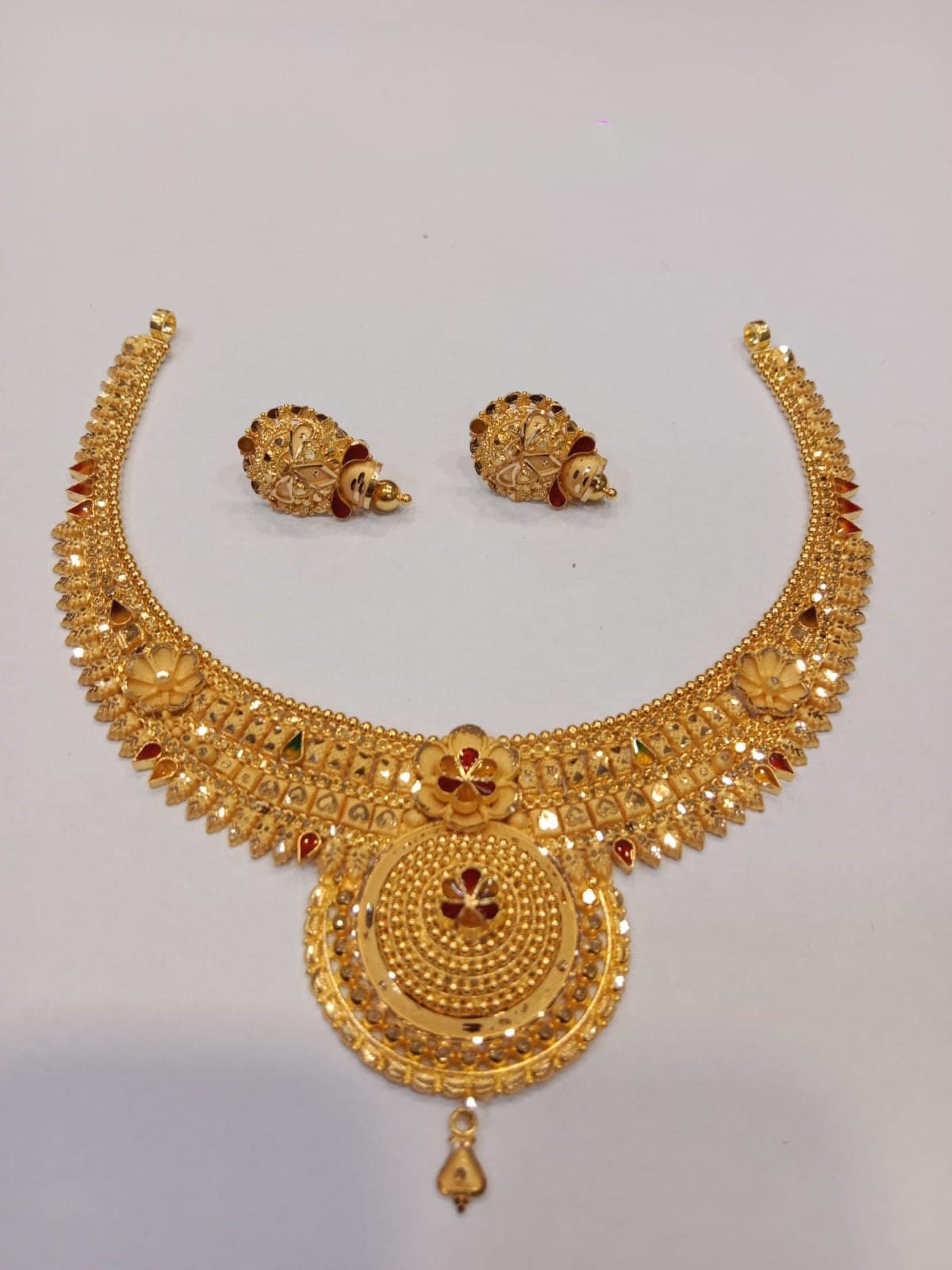 Regal 22K Gold Necklace Earrings Set with floral kolka & meenakari work |  NABC Collection | PC Chandra Jewellers