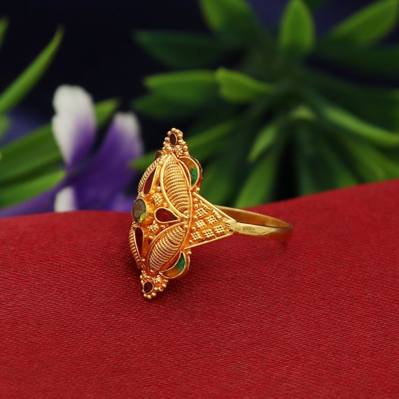 Buy 22k Yellow Gold Ring, Indian Gold Ring, Indian Gold Jewelry, Enamel  Meena Gold Ring,traditional Rajasthani Jewelry, 18k Gold Handmade Ring  Online in India - Etsy