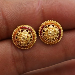 22k Yellow Gold Stud Earrings , Handmade Yellow gold earrings for women, vintage antique design indian gold earrings jewelry, Gold Stud Gift
