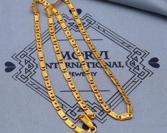 Collar de cadena de oro macizo de 22 quilates con corte de diamante, hecho a mano, estilo indio, collar tradicional plano, cadena de oro auténtico de 4 mm, K5845