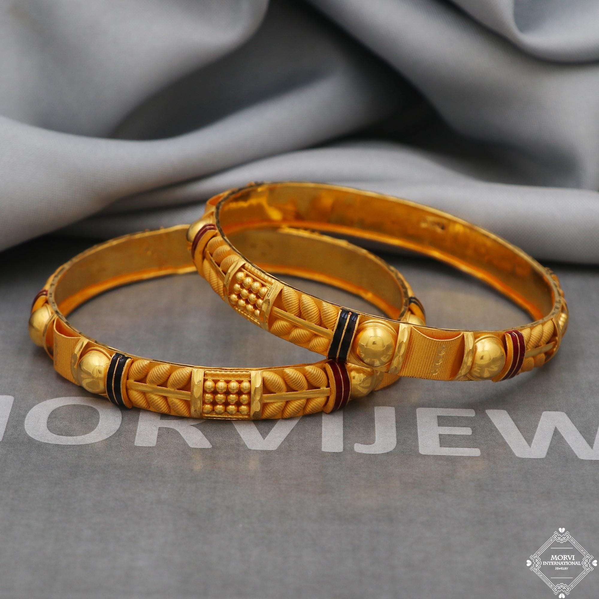 22k 22 Karat Gold Bangles Bracelet Pair Wedding Jewelry, K5170 - Etsy, image size:2000x2000