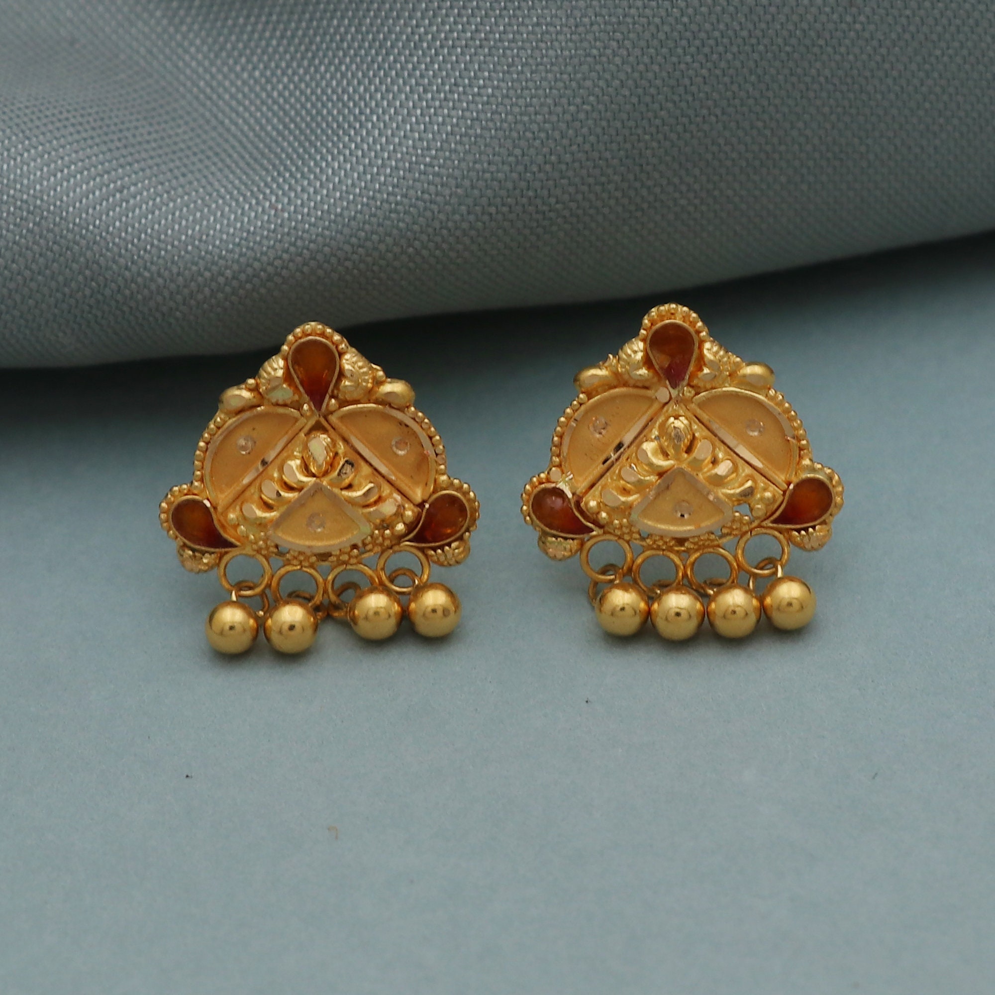 ER368 - South Indian Gold Plated Guarantee Daily Wear Green Stone Earrings
