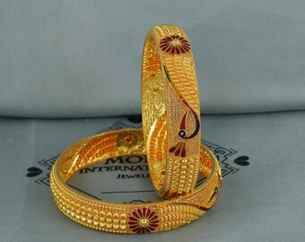 Peacock 22k Gold Bangle Bracelet, Indian Gold Bangle Jewelry