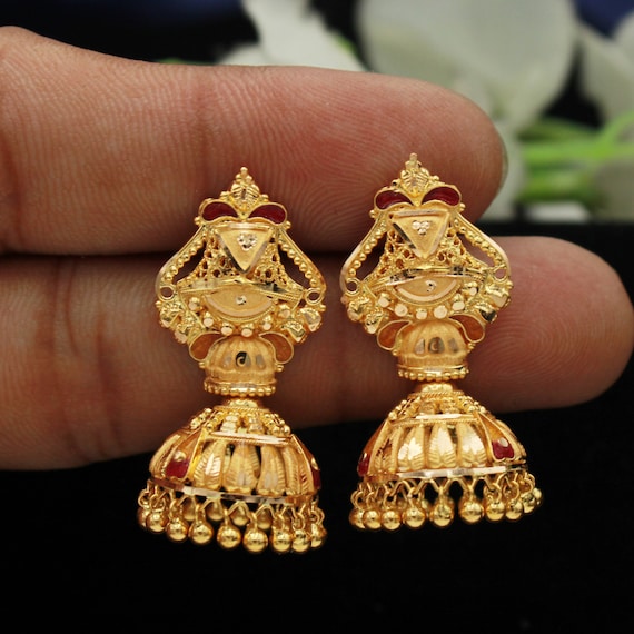 American Diamond Golden Jhumka Design | CZ white stone Bridal Jhumka w –  Indian Designs