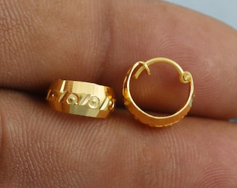 small 22k Yellow Gold Hoop Bali Earrings, Handmade yellow gold Small earrings for women,  dainty Indian gold earrings gift, MJ0097