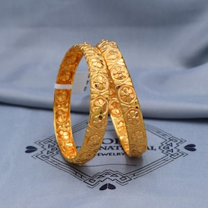 22k Gold Bangles Indian Handmade lightweight wax filled, Traditional Vintage ethnic Jewelry, Bangle Bracelet pair Wedding Jewelry, K5822