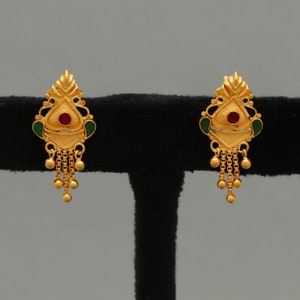 22k Yellow Gold Stud Earrings, Indian Handmade gold earrings for women, Party Wear Ethnic Earrings for Gift