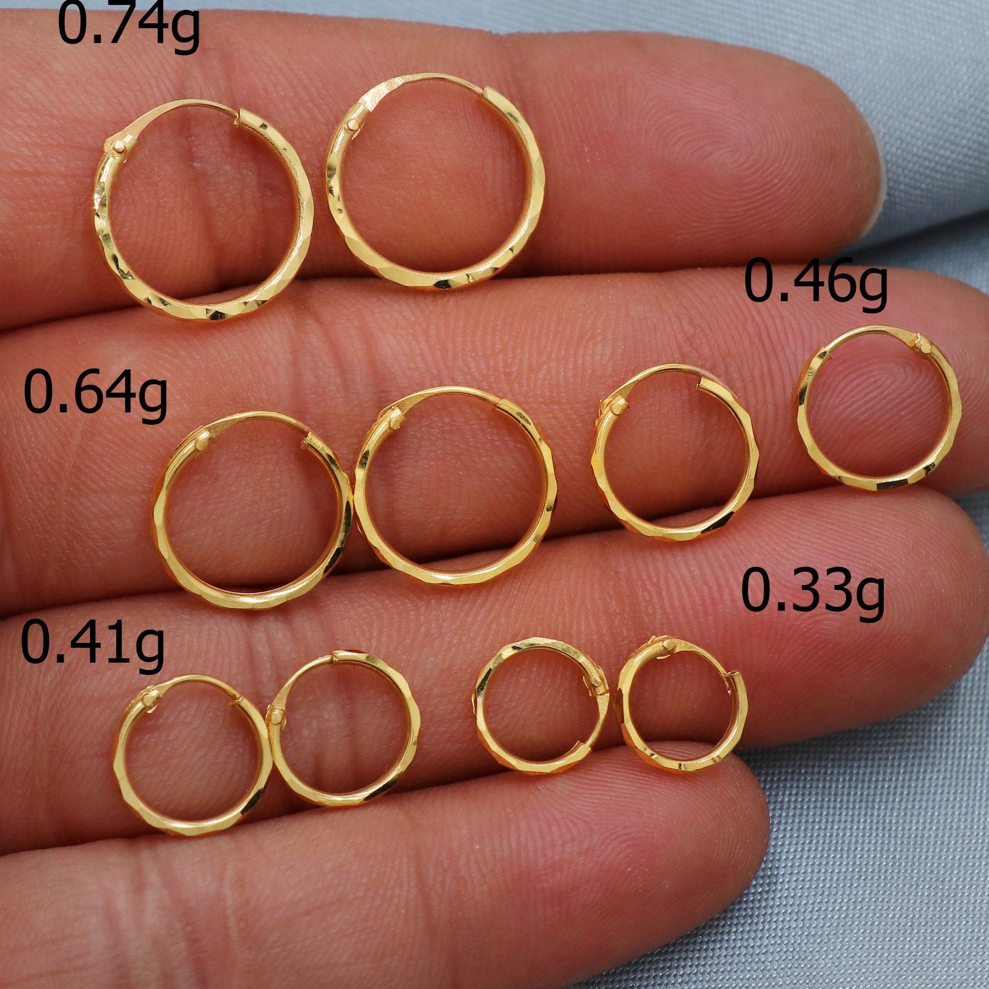 20k Yellow Gold Hoop Bali Earrings , Handmade Yellow gold earrings for women, Diamond Cut Hoops, dainty indian gold earrings for teens