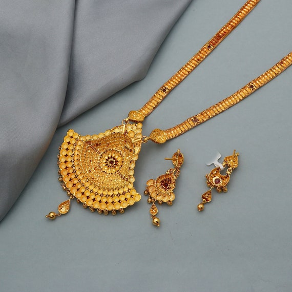 22k Yellow Gold Necklace Set, Indian Gold Set, Indian Gold