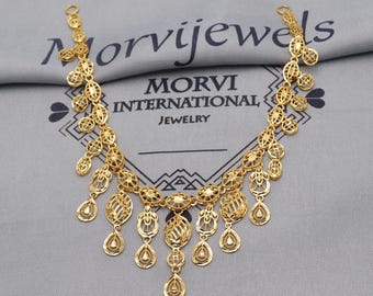 Light Weight Filigree 22k Yellow Gold Necklace Handmade Pure Gold Classic Jewelry Set, Women Gold Jewelry, Wedding Party Necklace, K6460