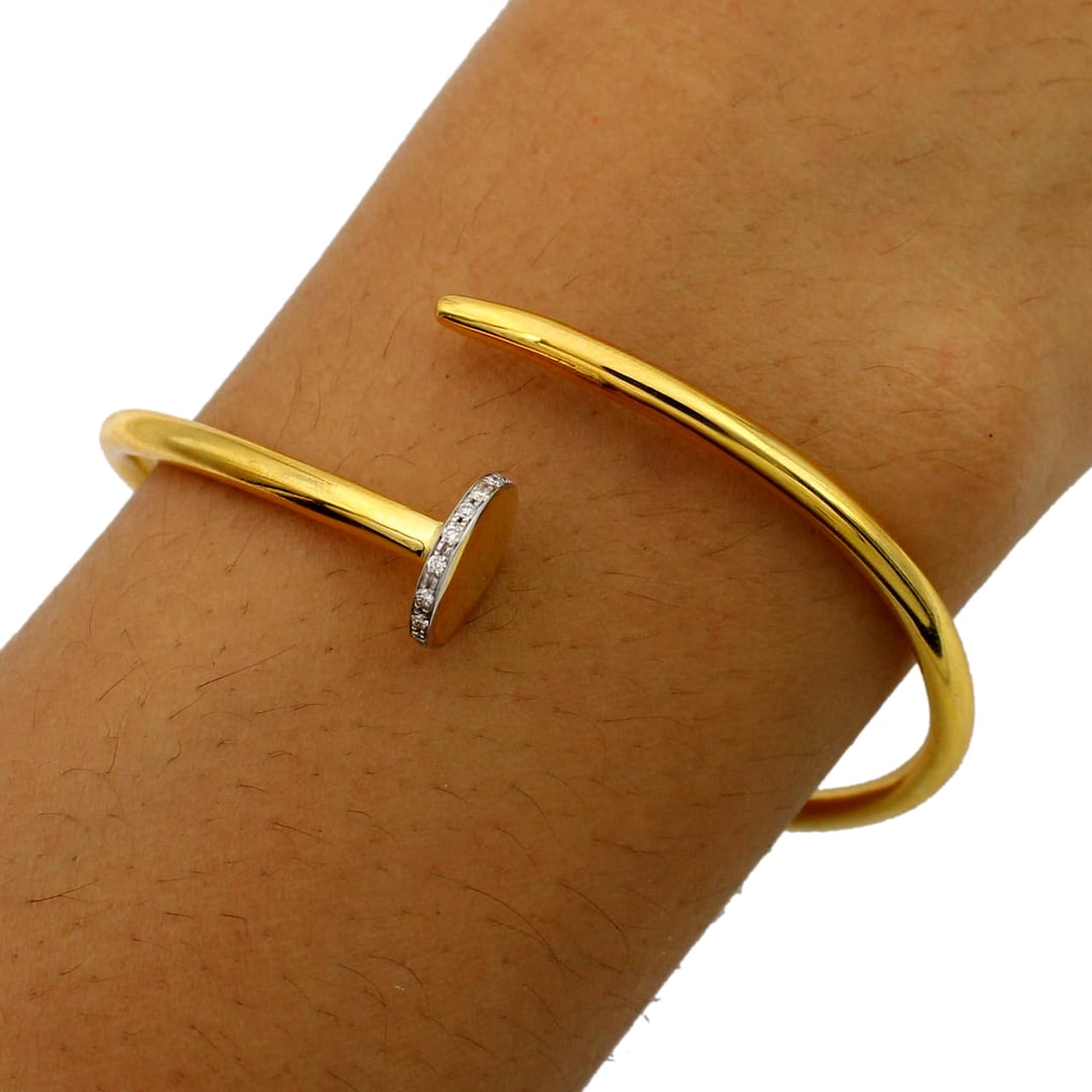 14K Gold Bangle Bracelet, Cuff Bracelet, Open Bracelet, Diamond Gold