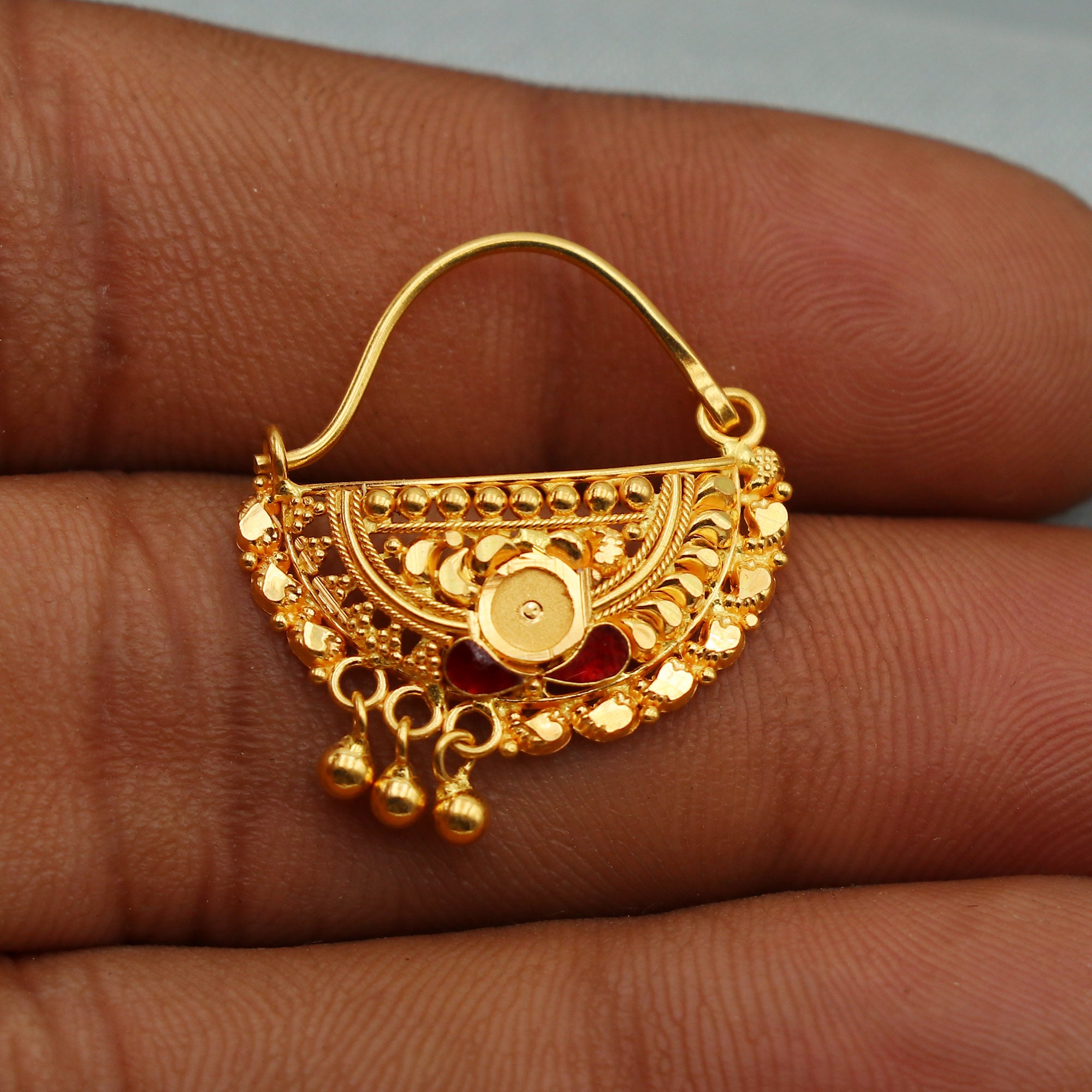 Wedding Jewelry 22k Yellow Gold Nath Nosepin Women Indian Jewelry