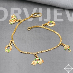 Real 22k Gold Women Girl Handmade Bracelet Link Chain 22kt 22 karat Indian Jewelry, K5275