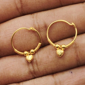 20k Yellow Gold Hoop Bali Earrings , Handmade Yellow gold earrings for women, Valentine Day gift,  indian gold earrings