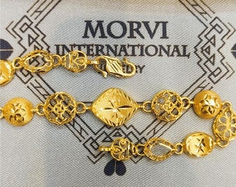 Floral Solid 22k Gold Bracelet Link Chain Handcrafted Jewelry, 22kt Gold Bracelet, Indian Gold Bracelet Jewelry for gift, K5875