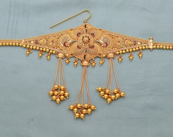 Catena del ventre in oro giallo 22k, Kamar Bandh in oro indiano, gioielli in oro indiano, tradizionale design fatto a mano in oro puro Rajasthani, collana in oro