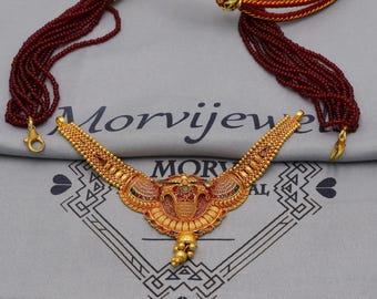 Pure 22k yellow gold small necklace, Handmade Indian Gold Necklace Jewelry for Women, K6285