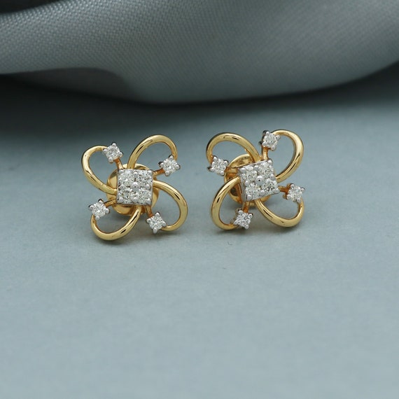 14k Gold Natural Diamond Stud Earrings Jewelry for Gift Handmade
