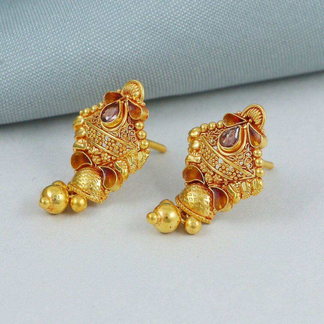 22k 22kt Gold Filigree Earrings Indian Handmade Jewelry, K4552