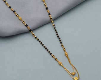 Mangalsutra 22kt 22k äkta guld hustruhalsband, halsband med svarta heliga pärlor