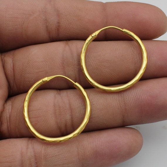 22k Yellow Gold Hoop Bali Earrings Handmade Big Yellow Gold