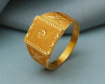 Anillo de oro amarillo de 22 quilates, tallado a mano, indio, hecho a mano para hombre y mujer.