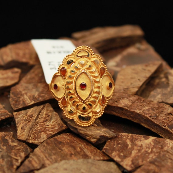 Golden and Green Women Traditional Gold Fancy Studded Ring at Rs  8086.68/piece in Surat