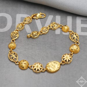 Real 22k Gold Women Girl Handmade Bracelet Link Chain 22kt 22 karat Indian Jewelry, K5269