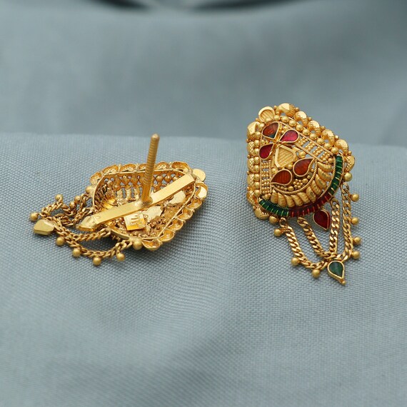 Solid 22k Gold Earrings Chain Handcrafted Jewellery