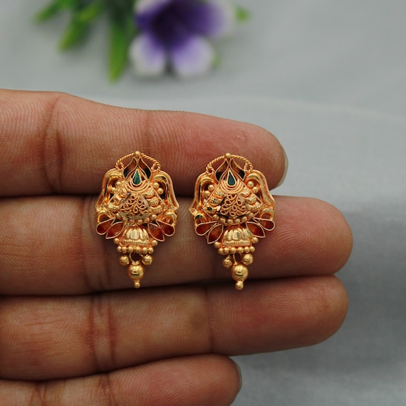 Buy Gold Plated Antique Ruby Jhumkha Earrings Online|Kollam Supreme