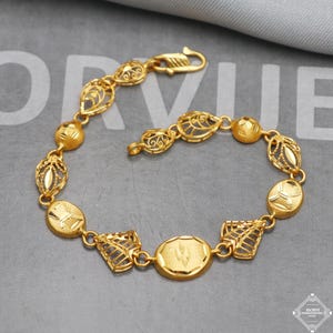 Real 22k Gold Women Girl Handmade Bracelet Link Chain 22kt 22 karat Indian Jewelry, K5272