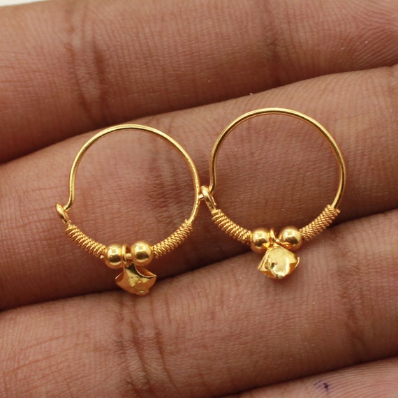 Golden Round Hoop Little Hangings Bali Earrings