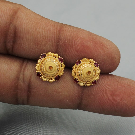 Shop Blue Handmade Gold Plated Stud Earrings by JOHORI at House of  Designers – HOUSE OF DESIGNERS