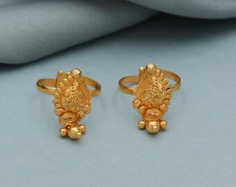 20k Yellow Gold bichiya toe ring, Handmade gold toe ring pair for women, indian gold toe jewelry, real gold bichiya Gift, K3339