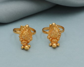 20k Yellow Gold Bichiya Toe Ring Handmade Gold Toe Ring Pair