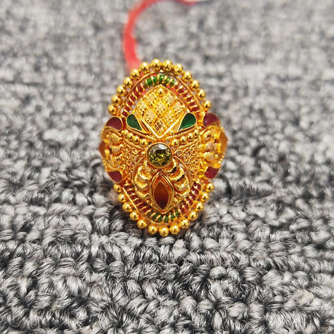 INDIAN JEWELRY IH(Indian Hand Made) リング 22k Yellow Gold Ring Vintage Antique Design Ring Handmade Ring