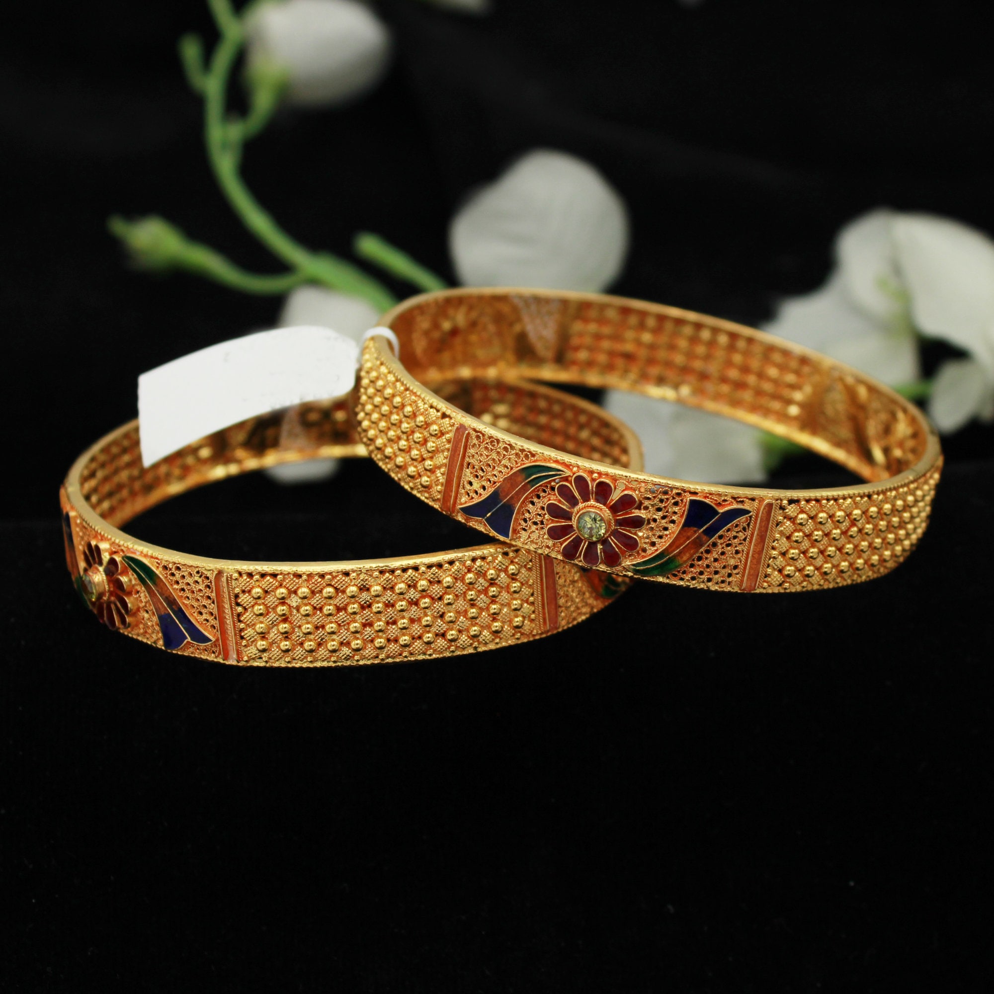 MEENAKARI Flower Handmade 22k Gold Bangle Bracelet Pair Indian Gold Bangle Jewelry Wedding Bridal Jewelry K1840 Etsy Australia