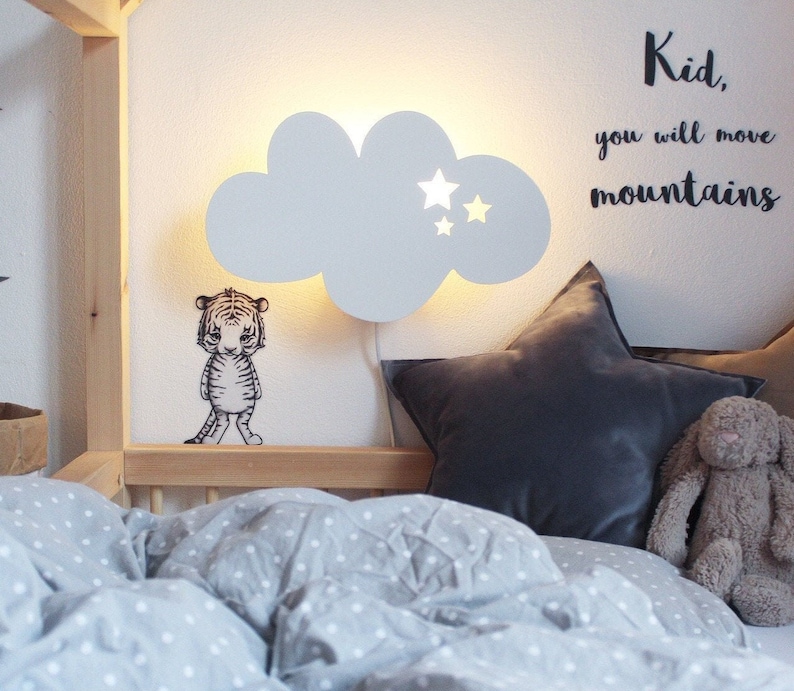 Wandlampe Schlummerlicht Wolke Kinderlampe Wandleuchte Wolkenlampe Holzlampe Babylampe Kinderzimmer Nachtlicht Nachtleuchte Bild 1