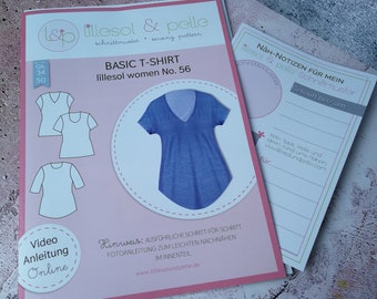 Paper cutting pattern lillesol women No.56 Basic T-Shirt *with video sewing instructions* Sizes 34 to 50