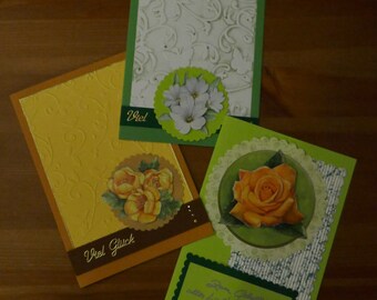 Birthday card set with 3 D flower motifs