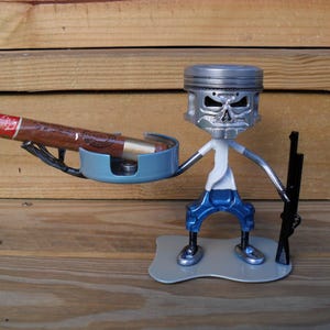 Piston Skull Cigar Holder/Ashtray and Shotgun Piston Art Sculpture Display