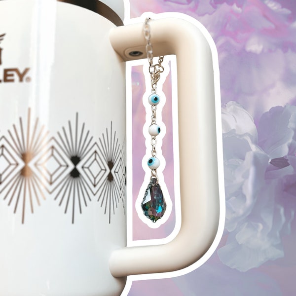 Silver Evil Eye Stanley Cup Charm Tumbler Handle Accessories Sparkle Keychain Water Bottle Accessory Mystic Moon Simple Modern Charm Gifts