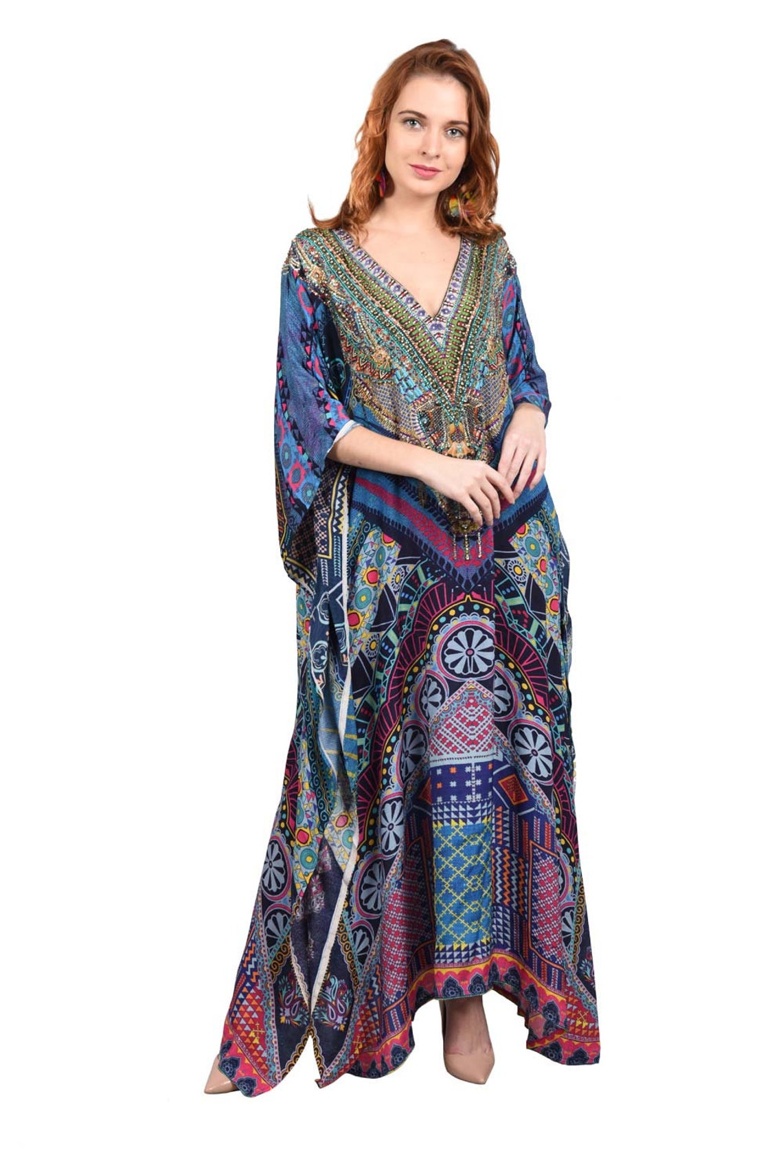 Embellished Long Kaftan for Women Dress Silk Kaftan Feel | Etsy