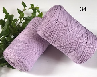 34-LILAC 2.5mm Recycled Cord, Cotton Macrame, 250g, 225m, Bag/Basket Yarn,