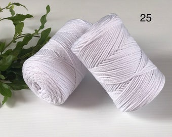 25-WHITE 2.5mm Recycled Cord, Cotton Macrame Cord, 250g, 225m, Bag/Basket Yarn,
